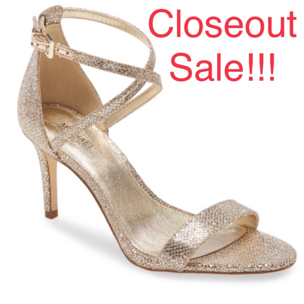 NIB Michael Kors Ava Mid Sandal Glitter Mesh